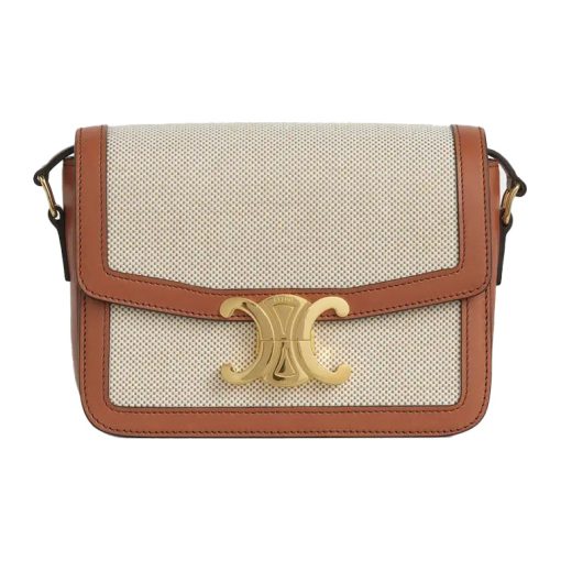CELINE 틴 트리옴프 텍스타일, 소가죽 핸드 백, 숄더 백 여성 화이트(길이18.5 × 너비6 × 높이14cm)