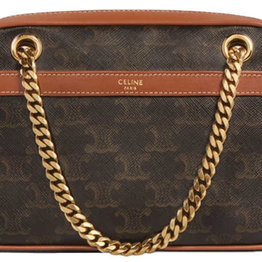 CELINE 소가죽 휴대용 크로스백, 숄더 백 여성 브라운(길이: 20.5cm, 너비: 4.5cm, 높이: 15cm)