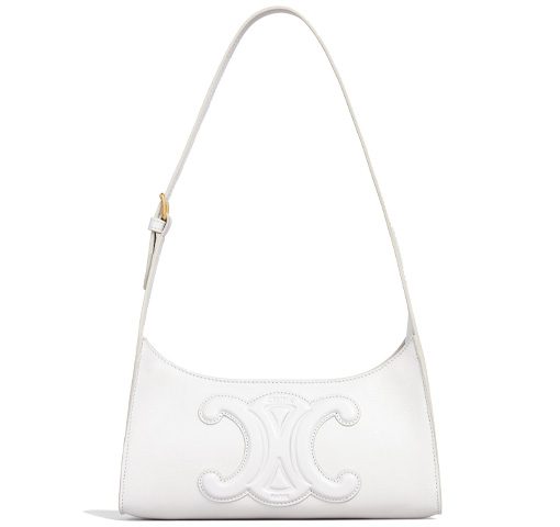 CELINE 쿠이 트리오름 스무스 소가죽 숄더 백, 핸드백, 숄더 백 여성 화이트(L24*W5*H13cm)