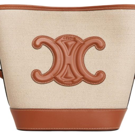 셀린느 텍스타일 & 카프스킨 스몰 버킷백 레더 트리옹프 내츄럴 탄(L22*W13*H20cm)