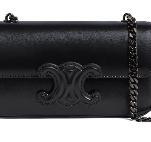 CELINE Triomphe Arc DE Triomphe 올블랙 Shinny 스무스 소가죽 숄더 백, 핸드백, 숄더 백 여성 블랙(L20.5*W4*H11.5cm)