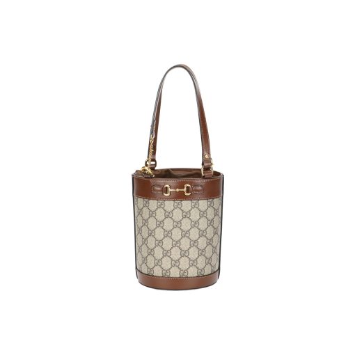 구찌 홀스빗 1955 캔버스+가죽 버킷 백, 숄더 백 S 여성 에보니 & 브라운(L14*W14*H19cm)