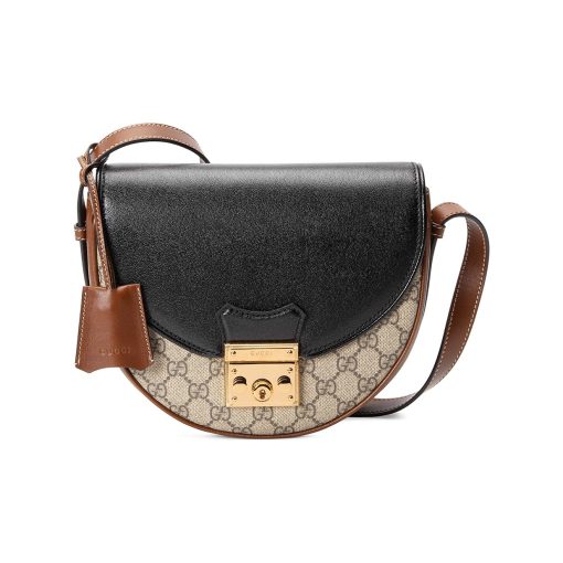 구찌 Gg 슈프림 캔버스 패드락 라운드 스몰 숄더백 베이지 에보니 블랙(L22.5*W6.5*H19.5cm)