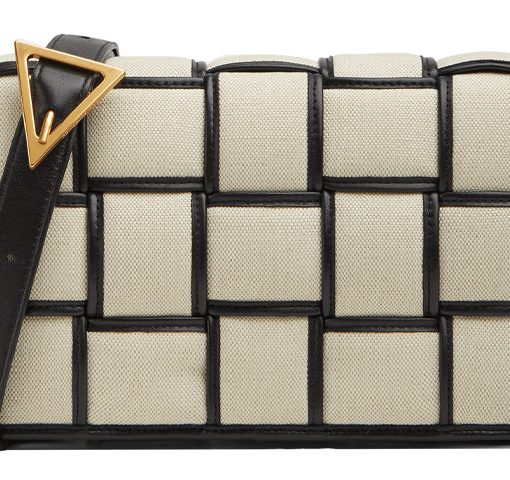 보테가 베네타 PU 크로스백, 숄더 백 여성 내추럴 & 블랙(길이26 × 너비8 × 높이18cm)