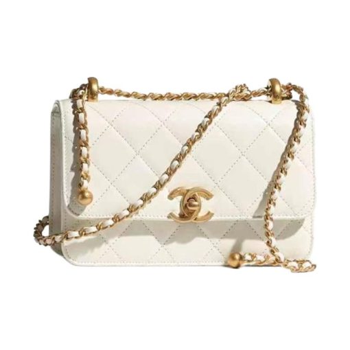 샤넬 미니 플랩백 카프스킨 & 골드 메탈 화이트(L19*W8*H12cm)