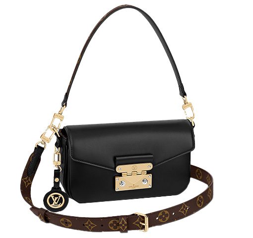 LOUIS VUITTON 송아지 가죽 및 캔버스 소재 트림 숄더 백, 핸드백, 숄더 백 여성 블랙(L24*W6*H15cm)