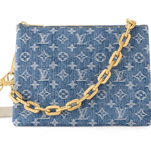 LOUIS VUITTON 쿠션 데님 숄더 백, 크로스 백 S 여성 데님 블루(L26*W12*H20cm)