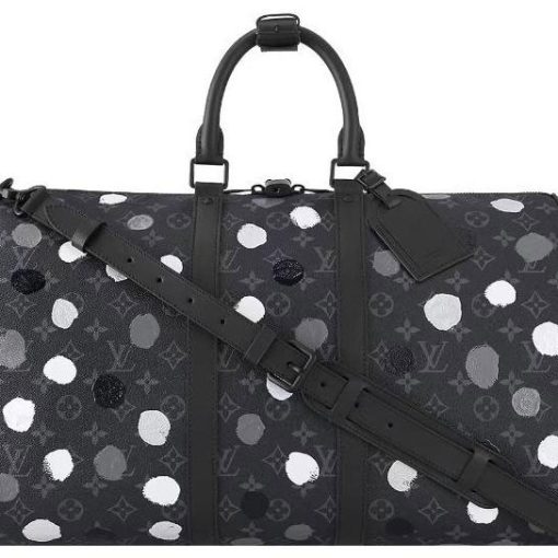 LOUIS VUITTON 야요이 쿠사마 콜라보레이션 키폴 소가죽 패치워크 캔버스 핸드백, 숄더 백, 크로스백, 여행 백 남성 블랙(L45*W20*H27cm)