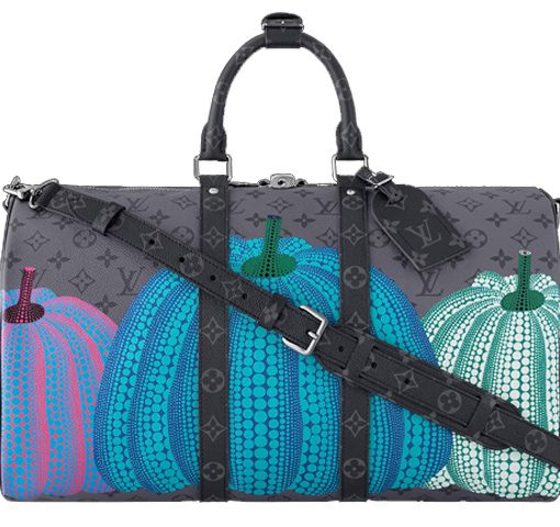 LOUIS VUITTON 야요이 쿠사마 콜라보레이션 키폴 코팅 캔버스 및 소가죽 여행 백, <브랜드_1>e 어깨 크로스백, 핸드백 남성 그레이(L45*W20*H27cm)