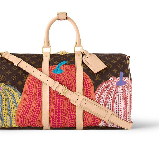 LOUIS VUITTON 야요이 쿠사마 콜라보레이션 키폴 코팅 캔버스 여행 백, 크로스바디백 핸드백 남성 브라운(L45*W20*H27cm)