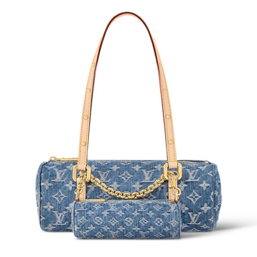 LOUIS VUITTON 파피용 데님 바빌론 콤보 백, 핸드백, 숄더 백 여성 데님 블루(L27*W11*H13cm)