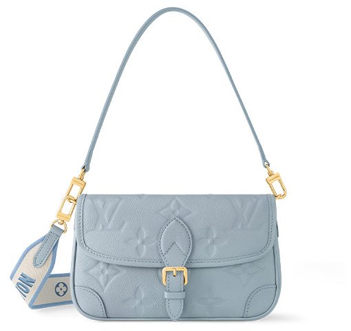 LOUIS VUITTON 다이앤 엠보싱 그레인 소가죽 바게트 핸드백, 숄더 백, 크로스백 여성 블루(L24*W9*H15cm)