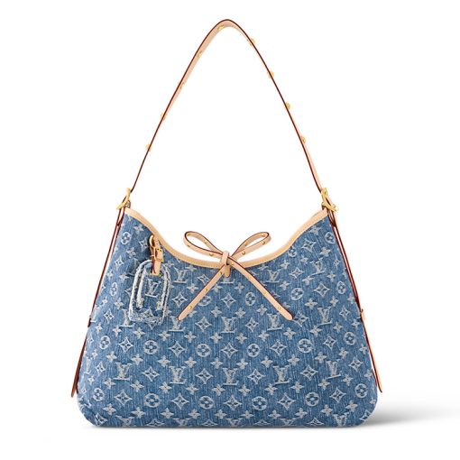 LOUIS VUITTON 캐리어올 데님 가죽 포함 쇼핑백, 핸드백, 숄더 백 M 여성 블루(L39*W15*H30cm)