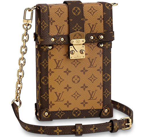 LOUIS VUITTON Trunk Vertical 코팅 캔버스 체인 백, 담배 케이스 백, 박스 백, 핸드폰 파우치, 원 숄더 크로스백 레귤러 여성 탠(L11*W3.5*H17.5cm)