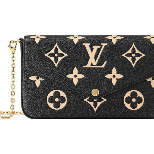 LOUIS VUITTON 포셰트 펠리시에 곡물 송아지 가죽 핸드 백, 숄더 백 레귤러 여성 블랙(L21*W3*H12cm)
