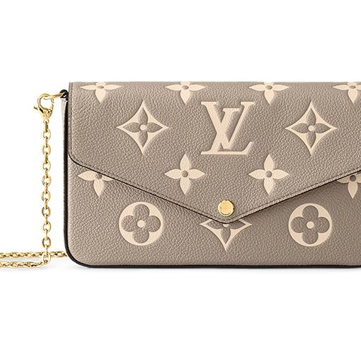 LOUIS VUITTON 루이 비통 포셰트 펠리시에 곡물 송아지 가죽 3 in 1 휴대용 크로스백, 숄더 백 여성 엘리펀트 그레이 & 밀크 화이트(L21*W3*H12cm)