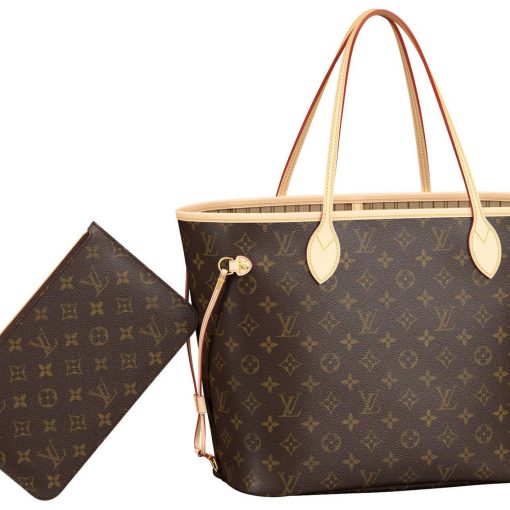 LOUIS VUITTON NEVERFULL 코팅 캔버스 및 소가죽 트림 토트 가방, 쇼핑백, 핸드백 M 여성 브라운(L31*W14*H28cm)